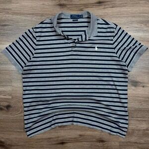polo ralph lauren grey black‎ and white striped boxy cropped style polo shirt